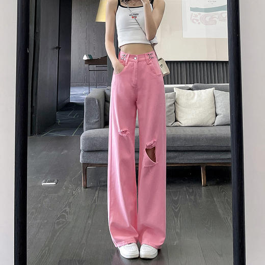 【穿出逆天大长腿！显瘦高腰牛仔裤】时尚百搭，宽松休闲，舒适亲肤，吸汗透气，抗皱耐磨，直筒宽松新款垂感拖地阔腿裤子 商品图4