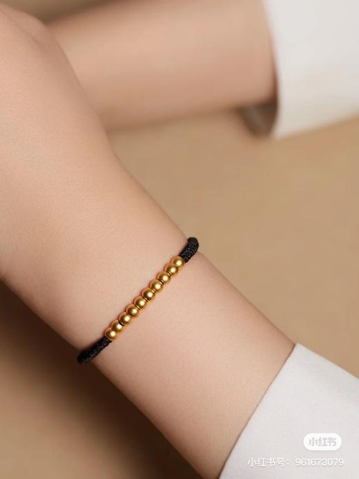 黄金十全十美硬金红绳手链女编绳手串本命年首饰简约调节幸运手绳1串10颗 商品图2