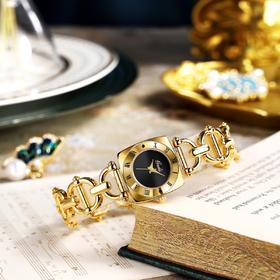 【美妆饰品】女士轻奢金色钢链雕刻罗马数字表盘珠宝扣复古合金石英手表