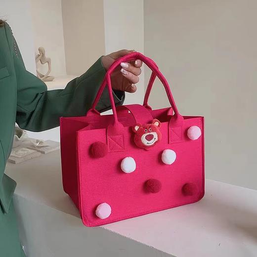 网红毛毡手提包-玫红草莓熊 商品图0