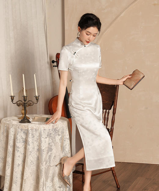 夏季新款三醋酸提花八扣长款日常改良旗袍连衣裙FD-L2307 商品图2