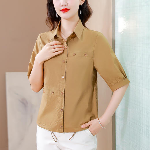 SMZ7245 2023夏季新款衬衣女短袖单排扣纯色衬衫简约通勤气质上衣职业小衫 商品图2
