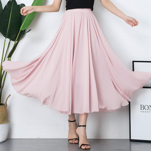 雪纺中长款半身裙子高腰显瘦纯色A字伞裙大摆裙MYX1818 商品图3