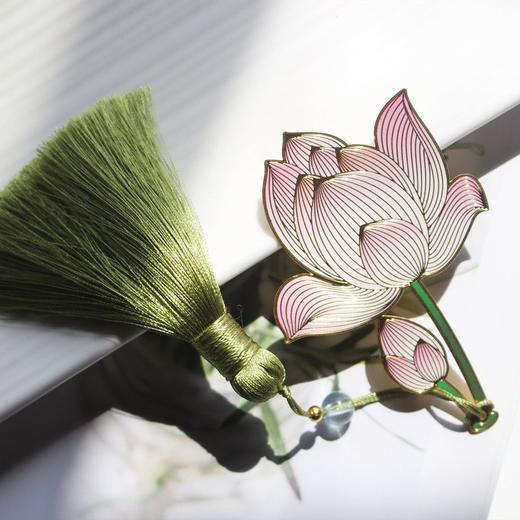菡萏花开荷花金属黄铜彩色精美创意古典中国风吊坠书签节日礼品 商品图3