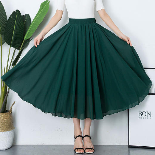雪纺中长款半身裙子高腰显瘦纯色A字伞裙大摆裙MYX1818 商品图8