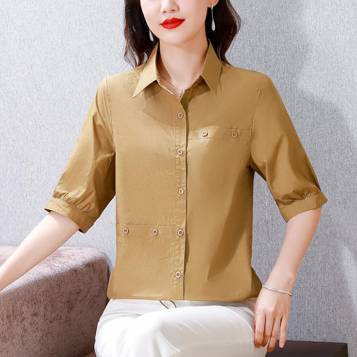 SMZ7245 2023夏季新款衬衣女短袖单排扣纯色衬衫简约通勤气质上衣职业小衫 商品图3