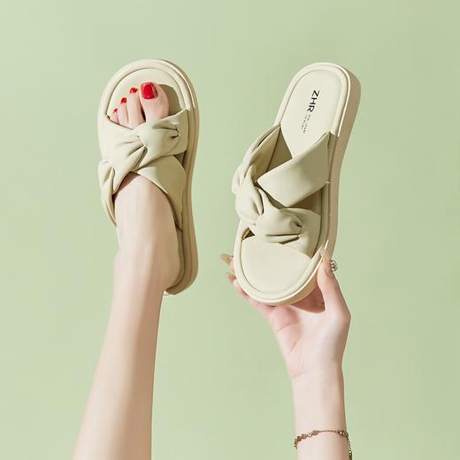 ZHR褶皱交叉带凉拖鞋女2023夏季新款小香风休闲外穿拖鞋小众设计 商品图9