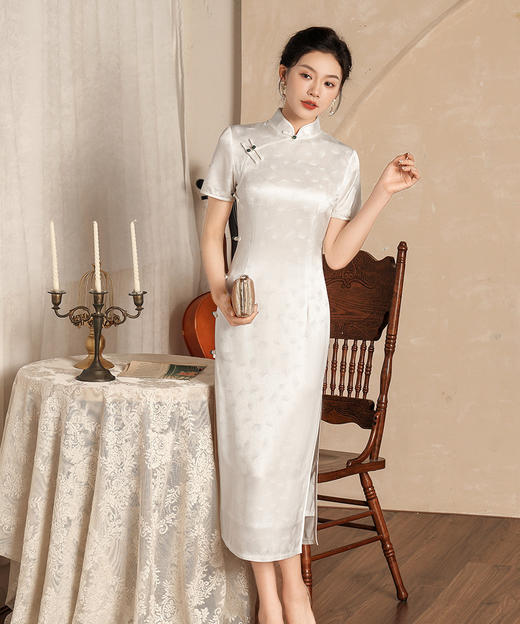 夏季新款三醋酸提花八扣长款日常改良旗袍连衣裙FD-L2307 商品图3