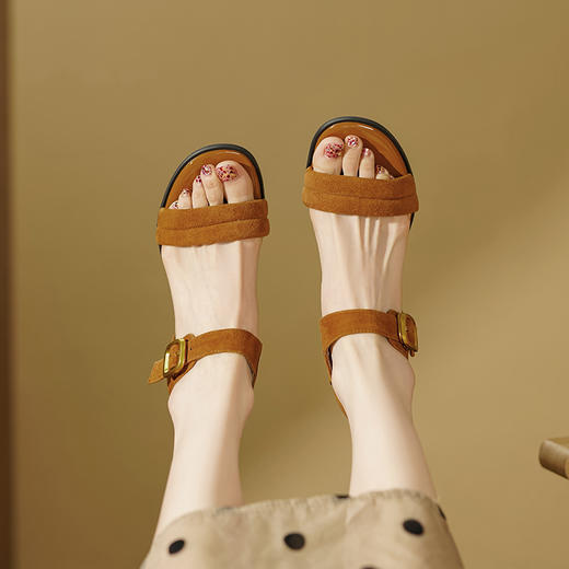 复古舒适款，羊反绒磨砂粗跟罗马鞋LCC-C9219 商品图9