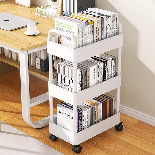 【小推车置物架】落地多层移动带轮小推车 简易儿童书桌阅读收纳家用书柜 商品图1