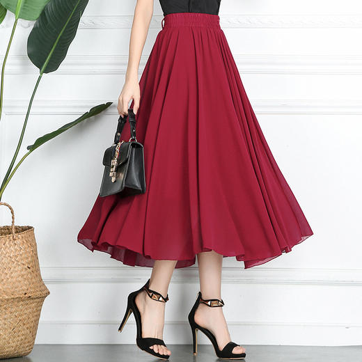 雪纺中长款半身裙子高腰显瘦纯色A字伞裙大摆裙MYX1818 商品图7
