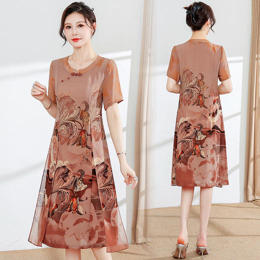 夏季新款，宽松休闲裙中长款大码A字裙妈妈装复古印花连衣裙QYM-YX-RD23061-Y 商品图2