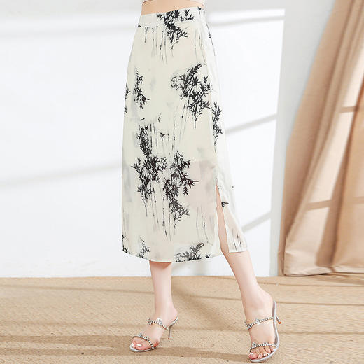 夏季新款，短袖复古印花上衣高腰开衩半身裙组合套装两件套连衣裙QYM-YX-MN6816-Y 商品图3