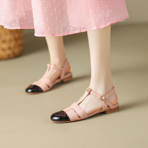 舒适甜美风，圆头撞色拼接玛丽珍凉鞋DMJ-81253F 商品图4