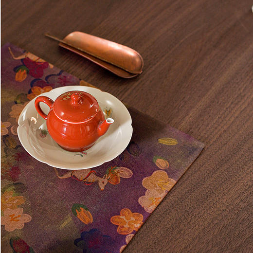 真丝香云纱/紫色重磅小鹿 55*33 单面设计 干泡茶垫家用轻奢桌旗茶道配件 商品图2