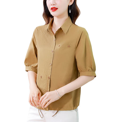 SMZ7245 2023夏季新款衬衣女短袖单排扣纯色衬衫简约通勤气质上衣职业小衫 商品图4