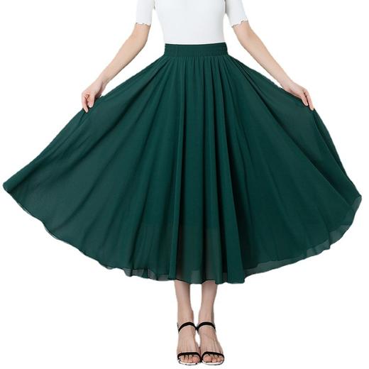 雪纺中长款半身裙子高腰显瘦纯色A字伞裙大摆裙MYX1818 商品图4