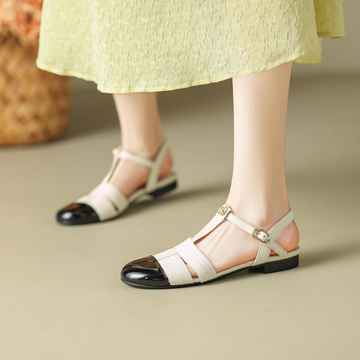 舒适甜美风，圆头撞色拼接玛丽珍凉鞋DMJ-81253F 商品图1