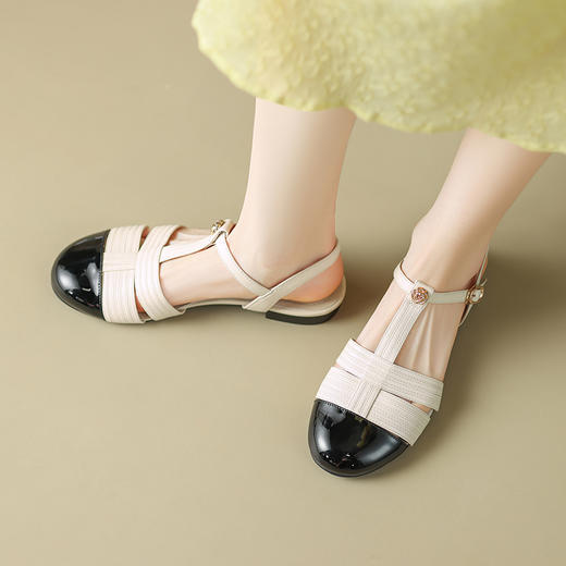 舒适甜美风，圆头撞色拼接玛丽珍凉鞋DMJ-81253F 商品图3