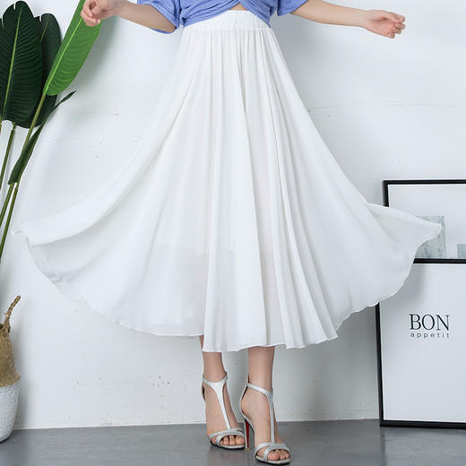 雪纺中长款半身裙子高腰显瘦纯色A字伞裙大摆裙MYX1818 商品图5