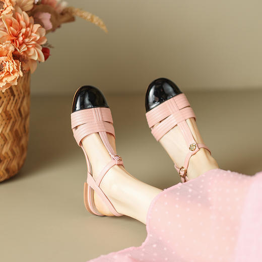 舒适甜美风，圆头撞色拼接玛丽珍凉鞋DMJ-81253F 商品图7
