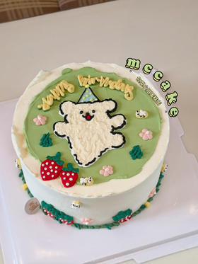 线条狗狗手绘蛋糕