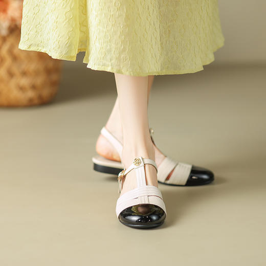 舒适甜美风，圆头撞色拼接玛丽珍凉鞋DMJ-81253F 商品图0