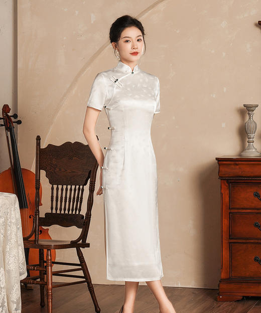 夏季新款三醋酸提花八扣长款日常改良旗袍连衣裙FD-L2307 商品图0