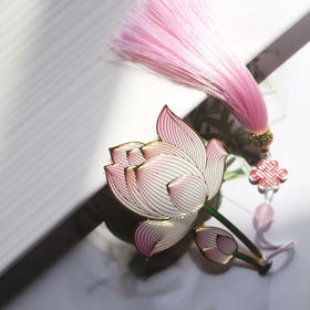 菡萏花开荷花金属黄铜彩色精美创意古典中国风吊坠书签节日礼品