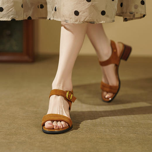 复古舒适款，羊反绒磨砂粗跟罗马鞋LCC-C9219 商品图12