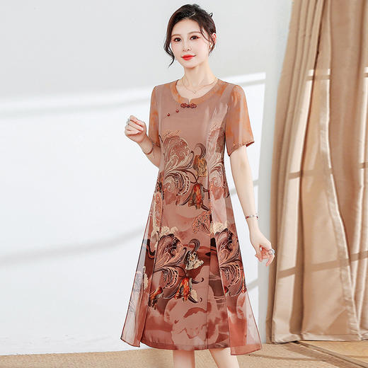 夏季新款，宽松休闲裙中长款大码A字裙妈妈装复古印花连衣裙QYM-YX-RD23061-Y 商品图1