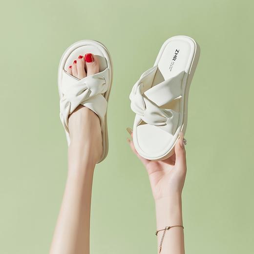 ZHR褶皱交叉带凉拖鞋女2023夏季新款小香风休闲外穿拖鞋小众设计 商品图1