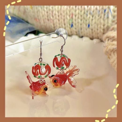 可爱金鱼花火新年红色小鱼耳环中国风国潮锦鲤耳夹耳饰女 商品图4