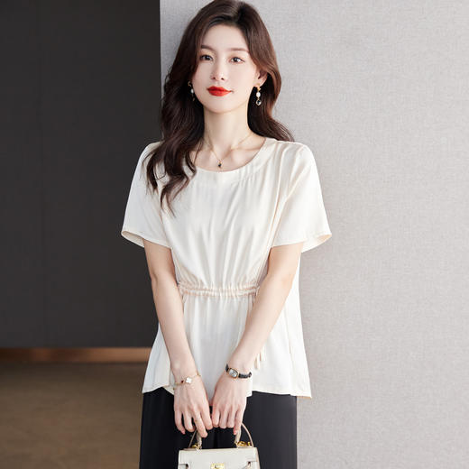 收腰显瘦，短袖t恤女新款雪纺衫遮肚子上衣系带洋气减龄小衫CC-JA5001 商品图0