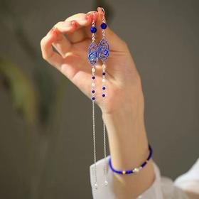 克莱因蓝耳饰珍珠耳环女新中式长款流苏耳坠复古风气质小众饰品