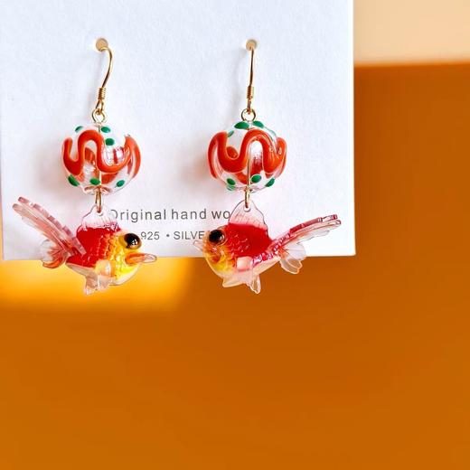 可爱金鱼花火新年红色小鱼耳环中国风国潮锦鲤耳夹耳饰女 商品图2