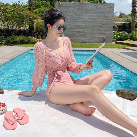 【运动户外】新款韩版ins风蕾丝仙女范性感高腰连体保守泳衣女bikini 商品图2