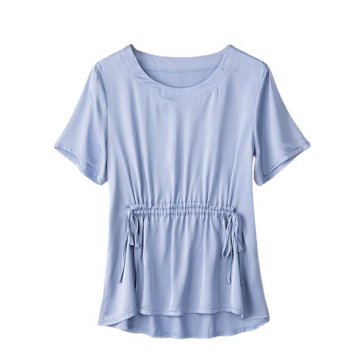 收腰显瘦，短袖t恤女新款雪纺衫遮肚子上衣系带洋气减龄小衫CC-JA5001 商品图4