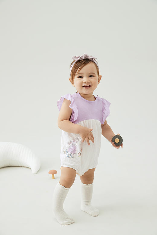 英氏女童装夏季婴儿短袖爬服哈衣薄款三角哈包屁裆衣YLDBJ22004A YLDBJ22003A 商品图3