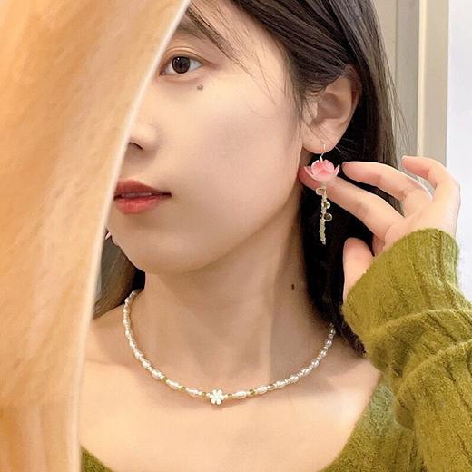 疏雨小荷丨软语文艺古典不对称荷花S925纯银耳针耳坠古风礼物春夏 商品图1