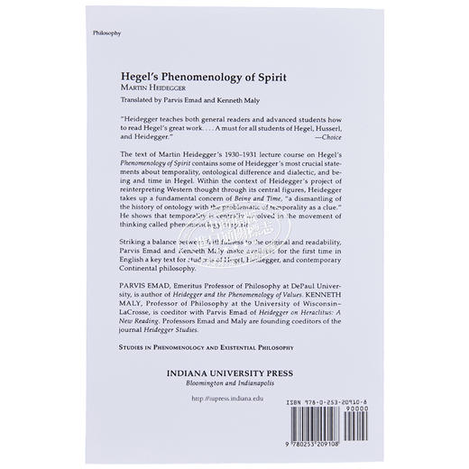 【中商原版】海德格尔：黑格尔的精神现象学 英文原版 Hegel’s Phenomenology of Spirit 哲学 Martin Heidegger 商品图1
