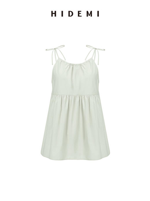 HIDEMI度假系列系带绑带褶皱花苞设计感吊带背心套装 背心/半裙 婴儿粉/奶油绿 商品图2