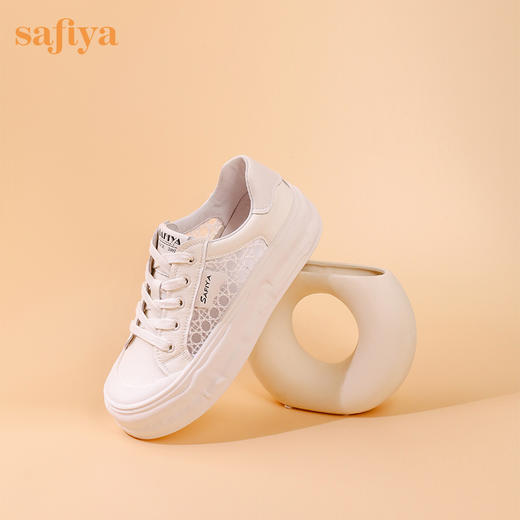 Safiya/索菲娅2023年秋新款蕾丝镂空溶解厚底运动休闲小白板鞋SF33112404 商品图5