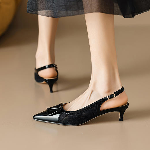 气质感V扣，尖头细跟低跟后空蕾丝凉鞋MLD-D6052 商品图9