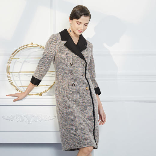 NC80U瑟俪商场同款复古洋气外套式合体百搭款翻领双排扣连衣裙 商品图2