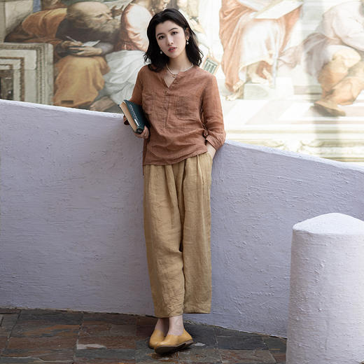 绽放410朵【甜茶系列·蜂蜜】亚麻宽松阔腿九分萝卜裤 商品图2
