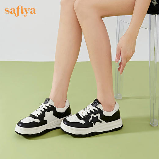 Safiya/索菲娅2023春夏新品潮流撞色休闲百搭松糕厚底星星小白板鞋SF31112437 商品图2