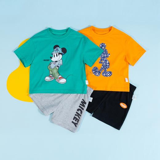 贝贝怡迪士尼联名款男童米奇印花套头套装男孩休闲T恤短裤二件套 商品图5
