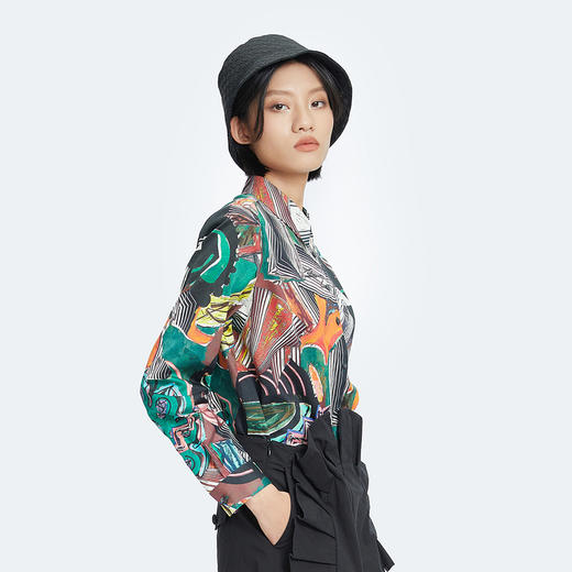 谜底2023秋季新款复古印花纯棉衬衣手绘感花衬衫长袖女239MC7344 商品图1