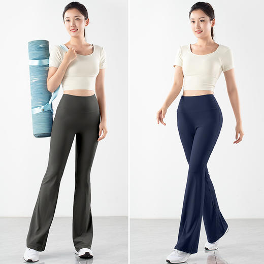 跃牌【倚窗听雨系列】莱卡高腰提臀微喇瑜伽喇叭裤CK030 商品图2